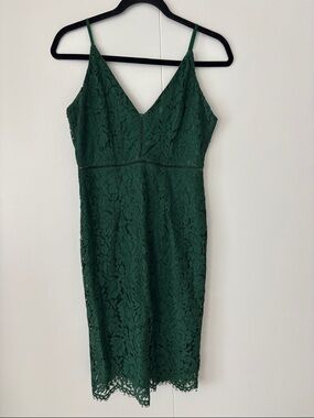 ASTR Forest Green Lace Midi Dress with Spaghetti Straps